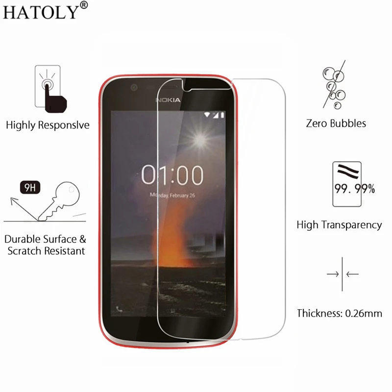 Закаленное стекло для Nokia 1 2 шт. ультратонкая Защита экрана 2018 пленка TA-1047 TA-1056 HATOLY