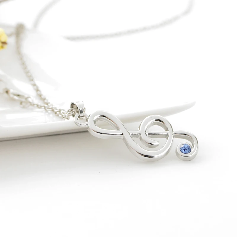 Creative trend elegant music symbol pendant necklace singing woman essential deep blue rhinestone chain | Украшения и аксессуары