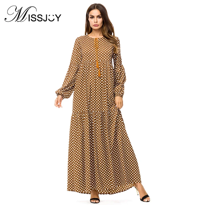 MISSJOY abaya плюс размер 4XL мусульманские Дубай платья модные женские с длинным рукавом в горошек повседневные свободные вечерние длинные турецкие
