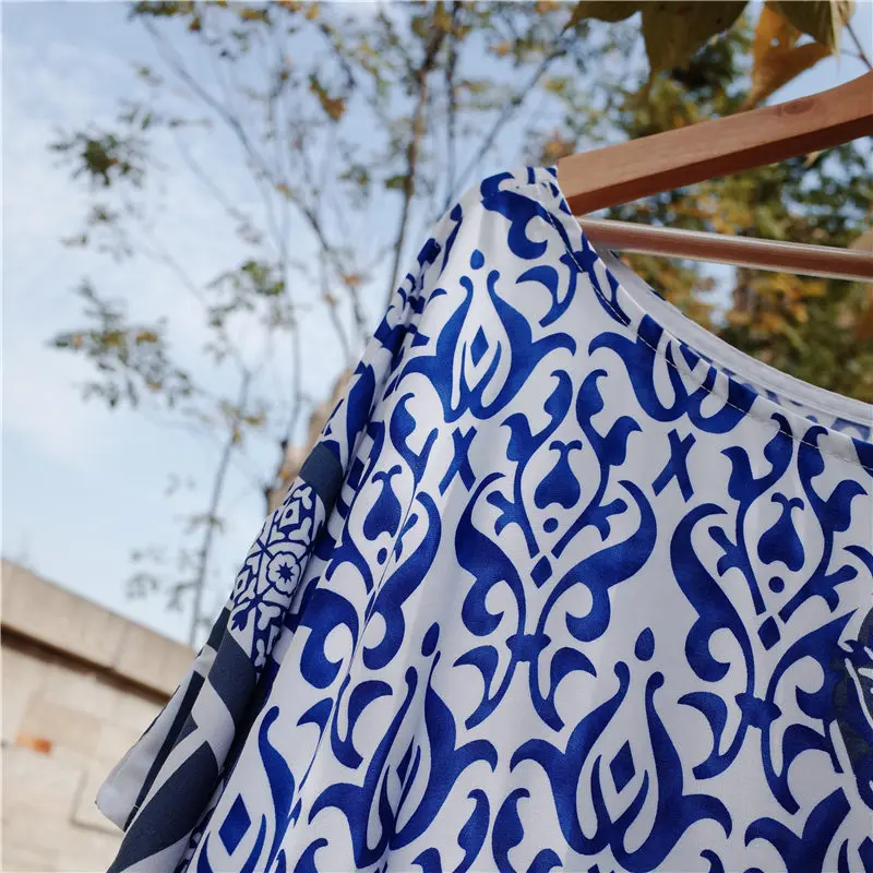 Женское пляжное платье-туника Голубое Платье макси с рукавами летучая мышь