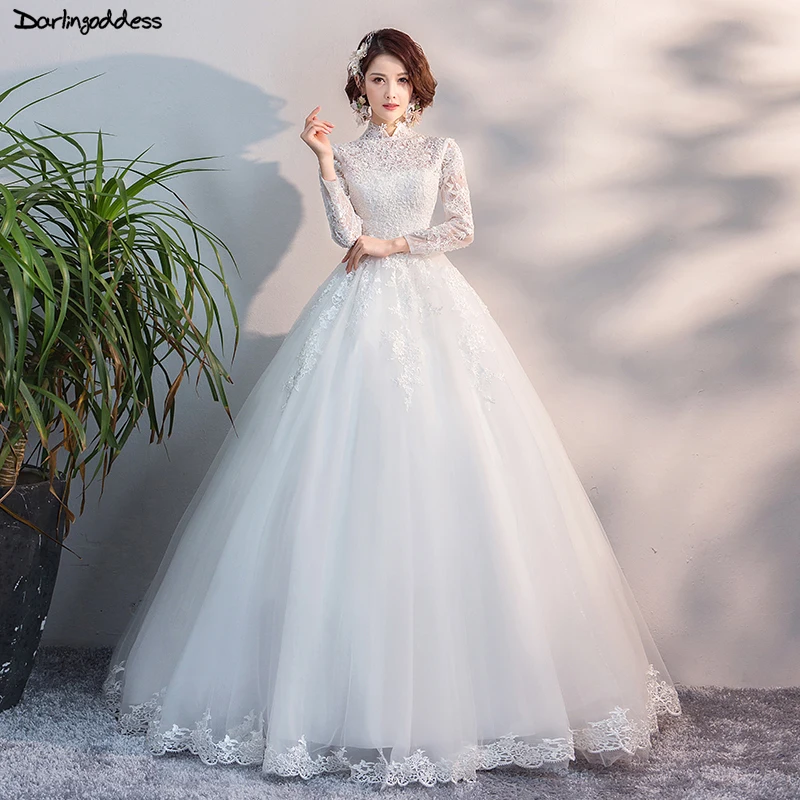 Белое Красное Кружевное мусульманское свадебное платье с длинным рукавом