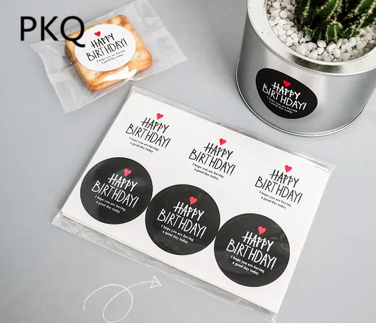 120pcs/lot Happy Birthday With Heart Round Sticker Gift Package Decorative Sealing Label White Black | Дом и сад