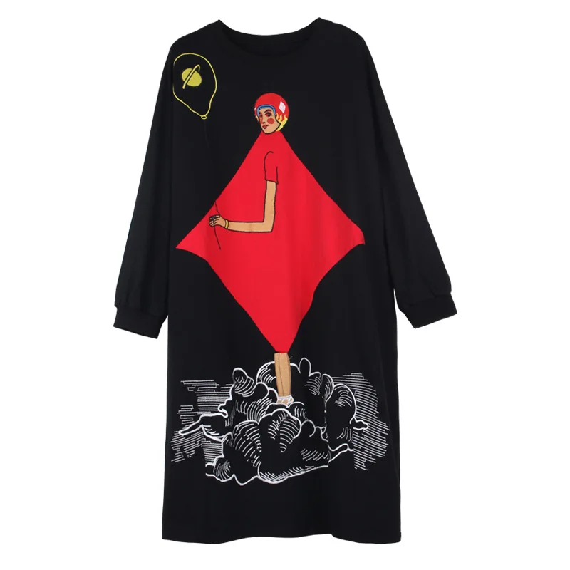 Для женщин Большие размеры модные зимние платье с вышивкой джемпер длинными