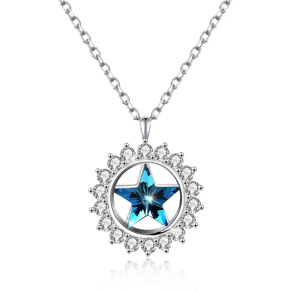 Fashion 100% Sterling Silver Simple Star Pendant Necklace with Shiny Austrian Crystal Female Sweet Jewelry Gifts | Украшения и