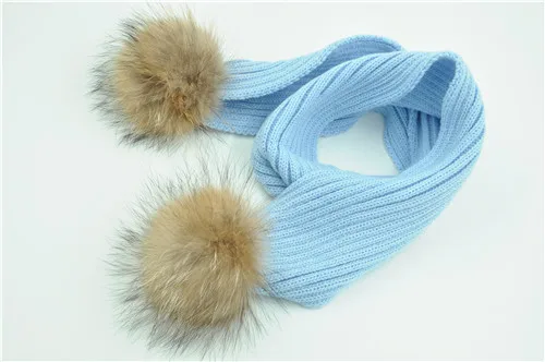 Blue natural fur Зима Детские Теплый шарф прекрасный натуральным мехом Pom Вязаная вязаный крючком шарф Для детей мальчиков кольца для девочек Теплые шарфы - Цвет: Blue natural fur