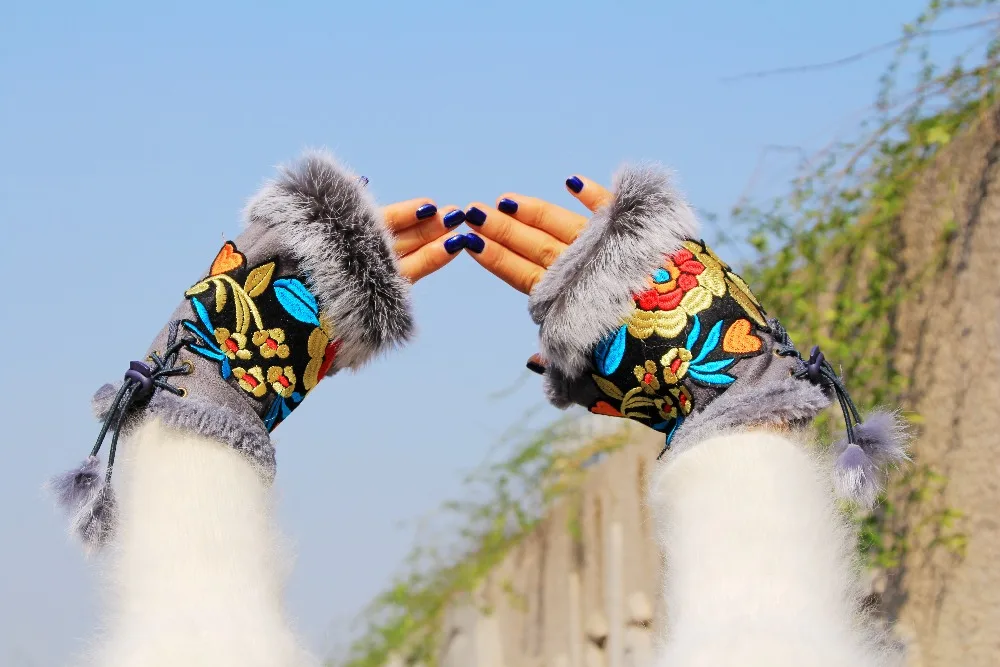 Женские перчатки с винтажной вышивкой этнические на запястье в мексиканском