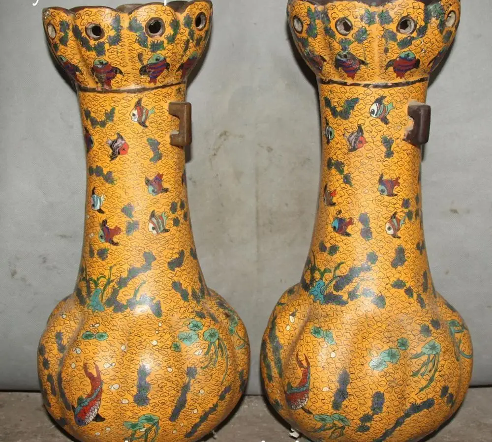 Qing Dynasty Cloisonne Enamel Purple Bronze Fish Fishes Bottle Vase Jar Pair | Дом и сад