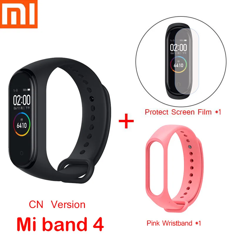 mi band 4 add strap Xiaomi mi Band 4 смарт-браслеты mi band 3 Браслет фитнес-трекер для измерения сердечного ритма сенсорный экран pulsera inteligente - Цвет: mi band 4 add strap