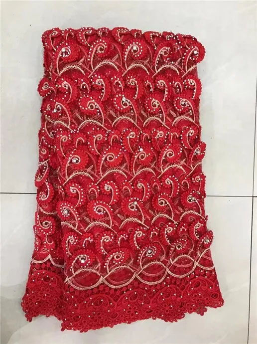 Красная африканская кружевная ткань/высококачественная вышитая гипюровая