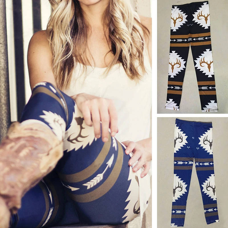 Принт с рождественским лосем Леггинсы для женщин девочек повседневные женские