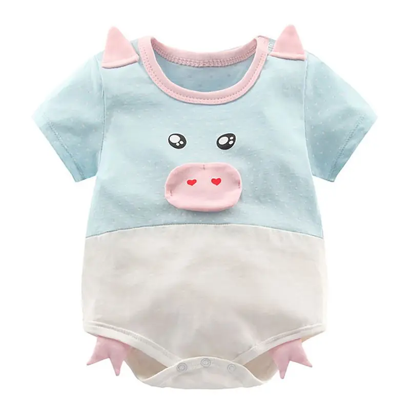 Милые детские комбинезоны с рисунком животных панды поросенка коротким рукавом
