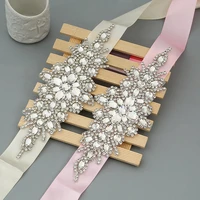 new style luxury wedding dress belt bridal belt silver flower crystal wedding ribbons rhinestones belts for wedding decoration