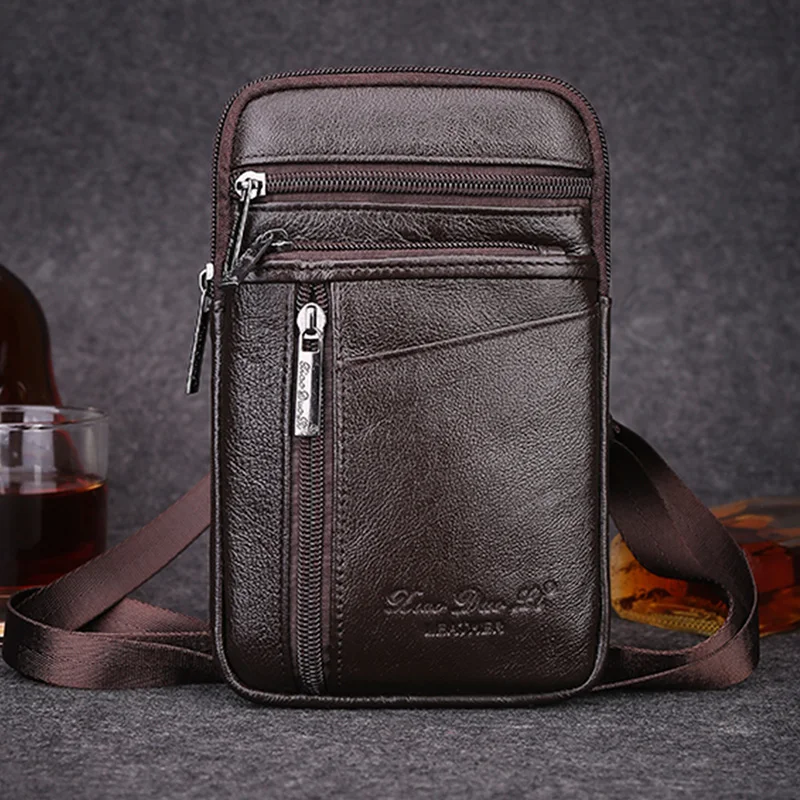 Маленькие забавные мужские сумки через плечо из натуральной кожи Модный