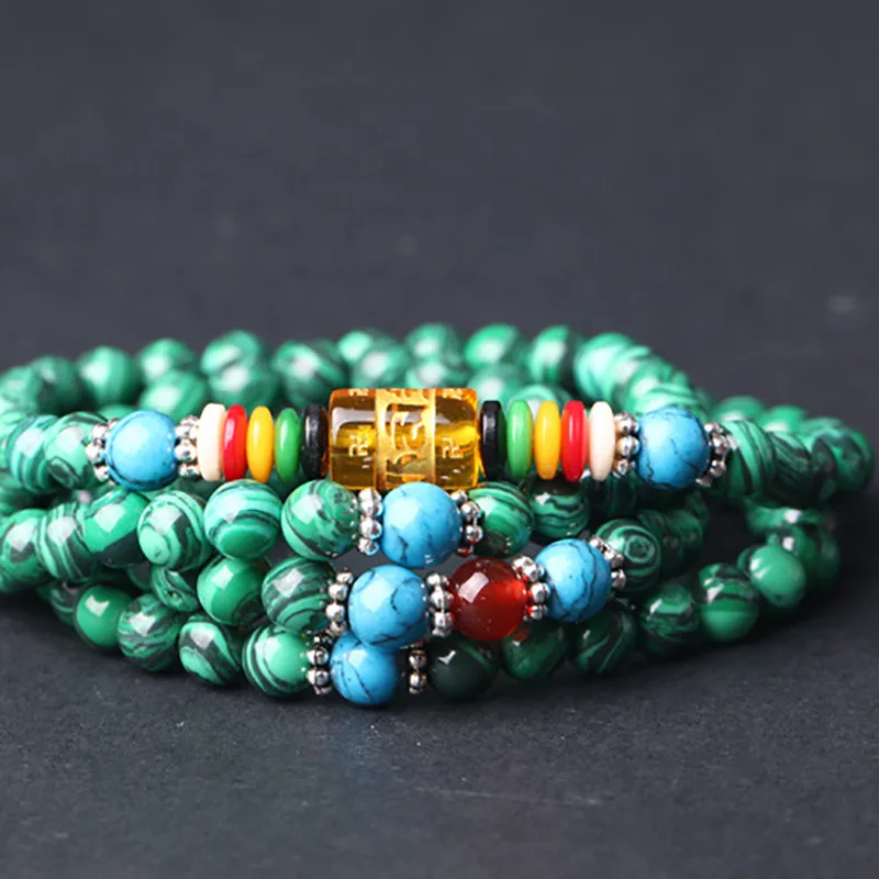 Malachite Натуральный камень голубой песчаник бисера Multilayer108 браслет из Малахита шарм браслеты для женщин и мужчин опал ювелирные изделия - Окраска металла: Malachite