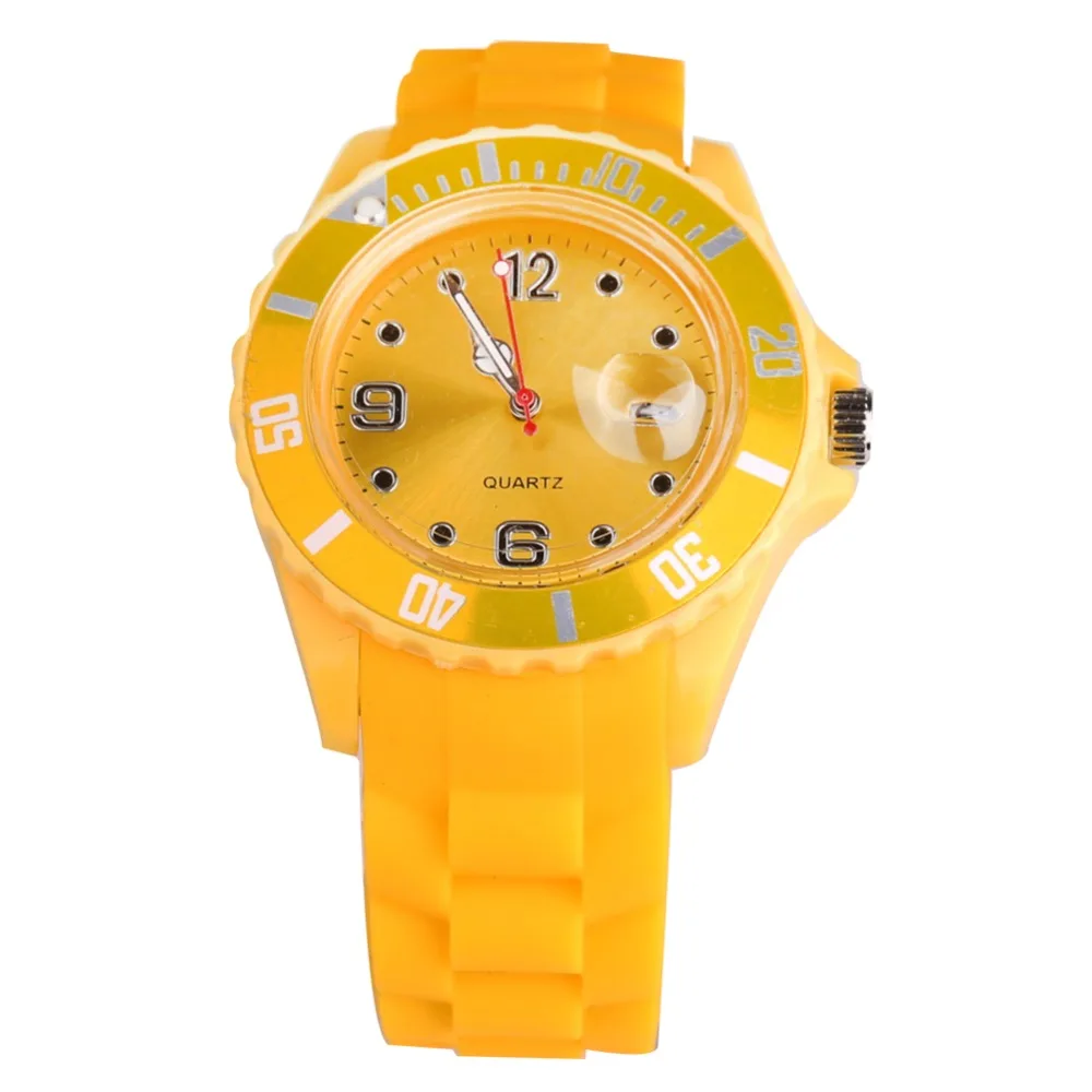 2019 Модные женские наручные кварцевые часы желтые силиконовые спортивные унисекс