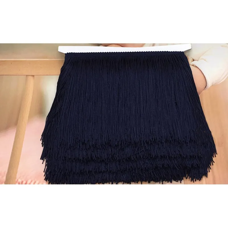 navy blue Meetee 5/10 ярдов/15/20/30 см латинские с бахромой и отделкой кружевное полотно платье для танцев Самба Стадия Декор полиэстер Костюмы лента AP619 - Цвет: navy blue