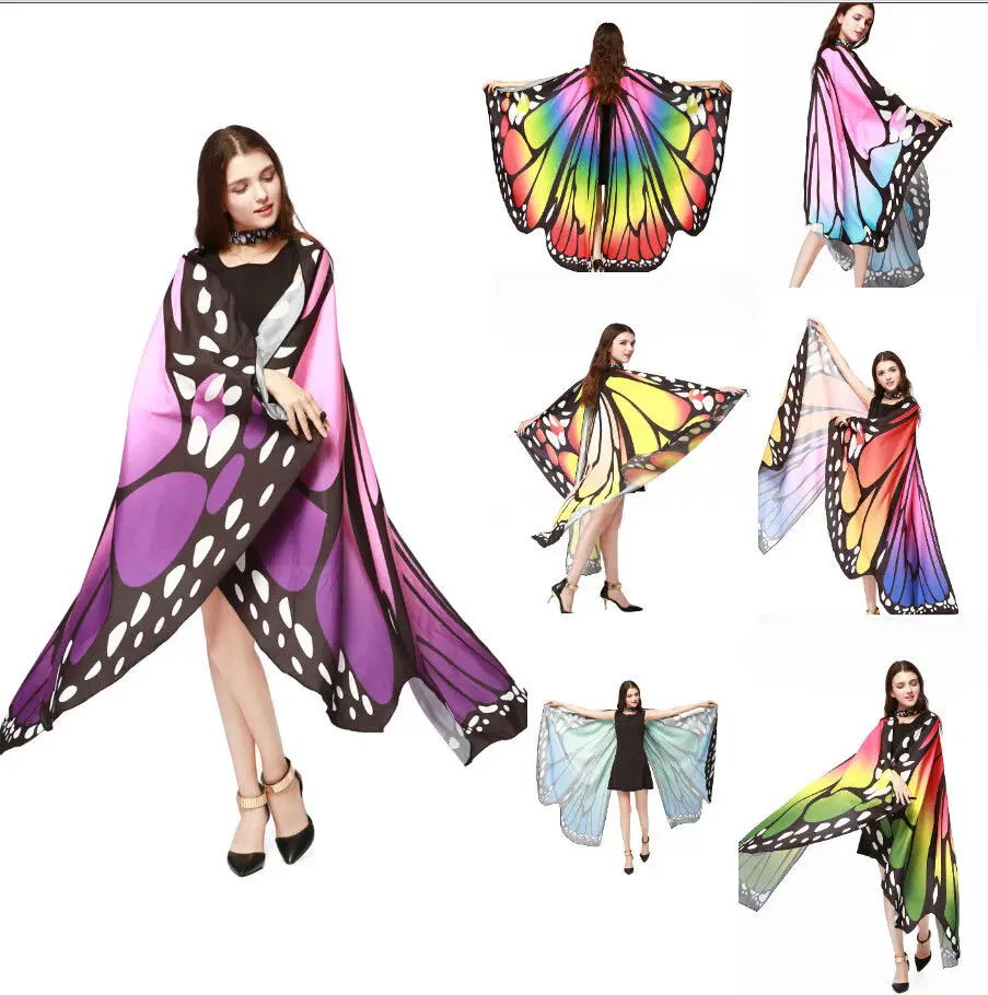 

HIRIGIN Newest Hot Pop Women Lady Fashion Colorful Long Neck Butterfly Wraps Wing Cape Pashmina Stylish Soft Cosplay Tops