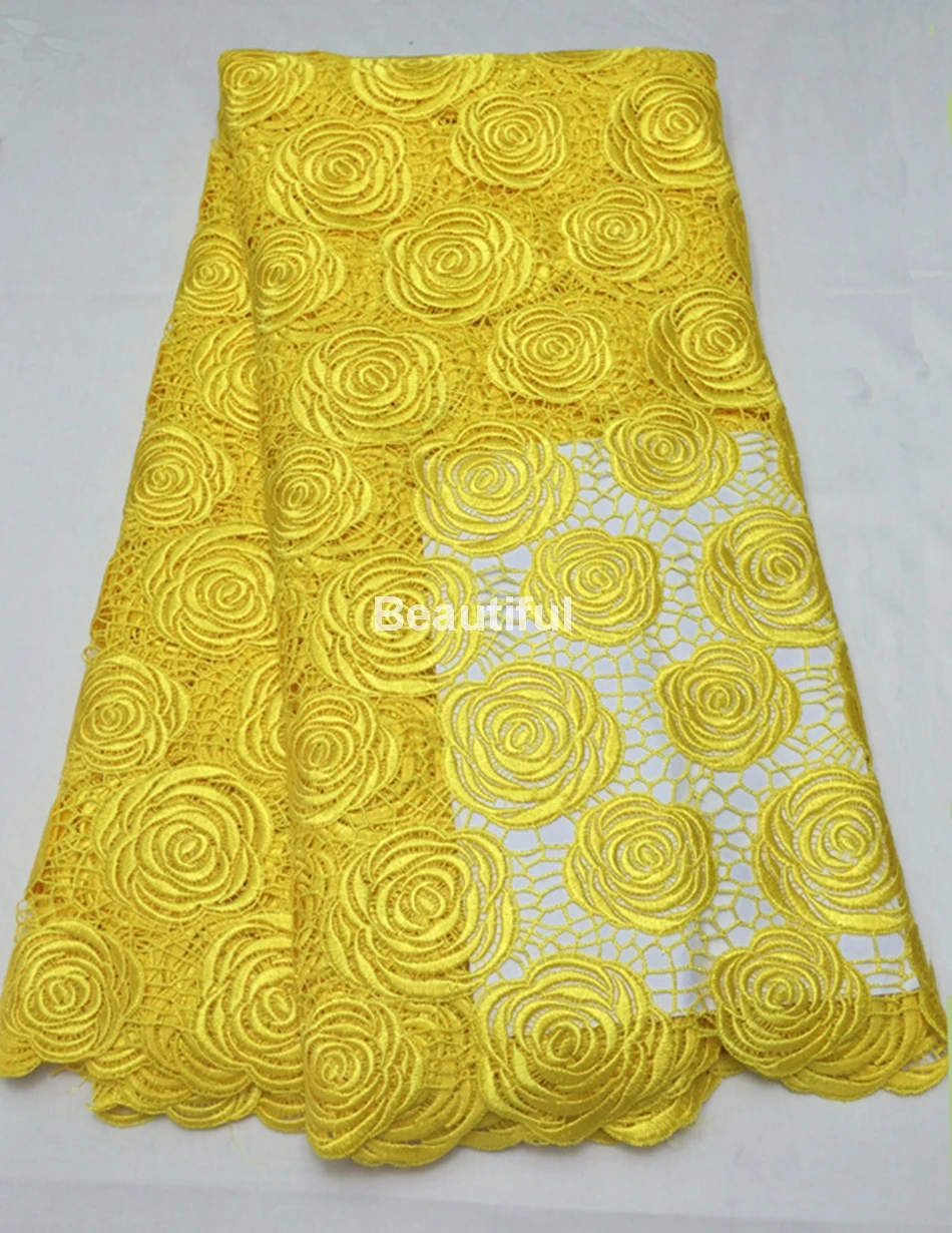 Super deal big sale yellow color African lace fabric chemical water soluble net guipure for sewing dress | Дом и сад