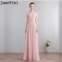 janevini light pink chiffon prom dress wedding party long sexy bridesmaid dresses backless sleeveless vestidos d fiesta largos