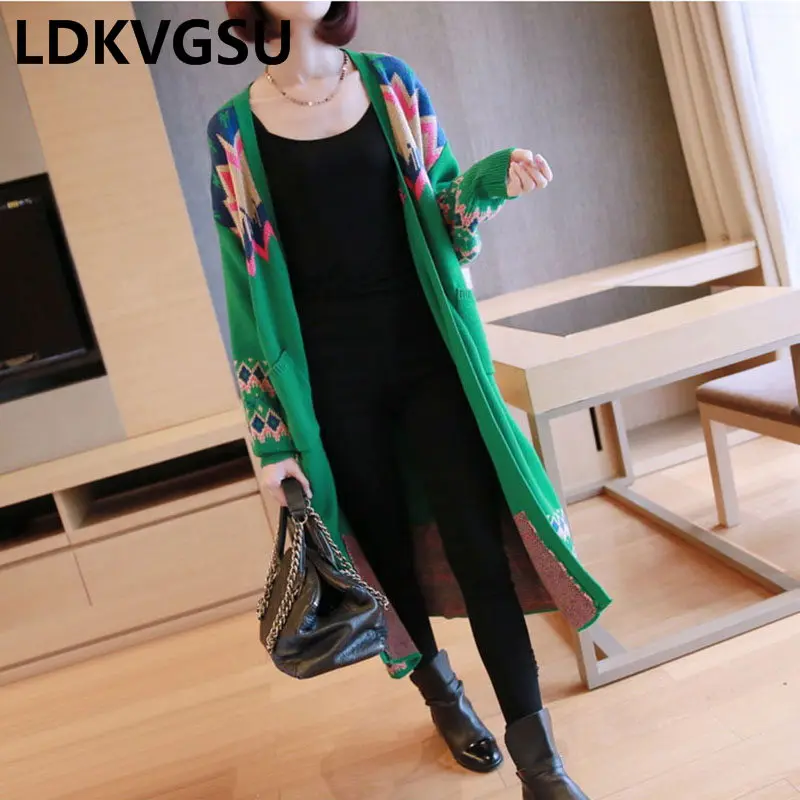 Женский Длинный Кардиган с длинным рукавом вязаный кардиган карманами