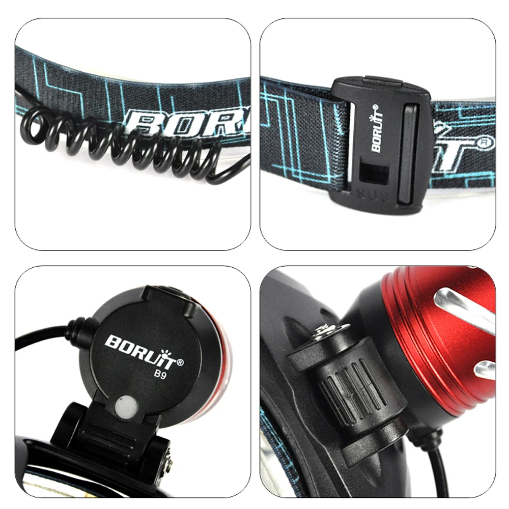 BORUiT B9 LED XP G2 R5 3 режима перезаряжаемый масштабируемый SOS свисток микро USB налобный