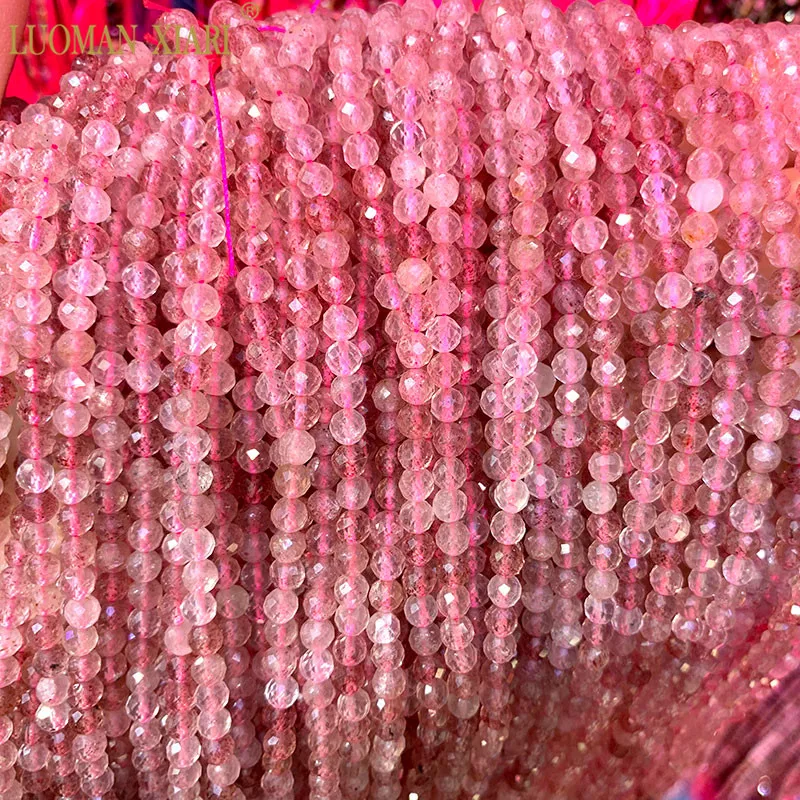 strawberry quartz Изысканные бусины из натурального камня ААА аметист розовый кварц Турмалин топаз граненые бусины для самостоятельного изготовления ювелирных изделий браслет ожерелье - Цвет: strawberry quartz