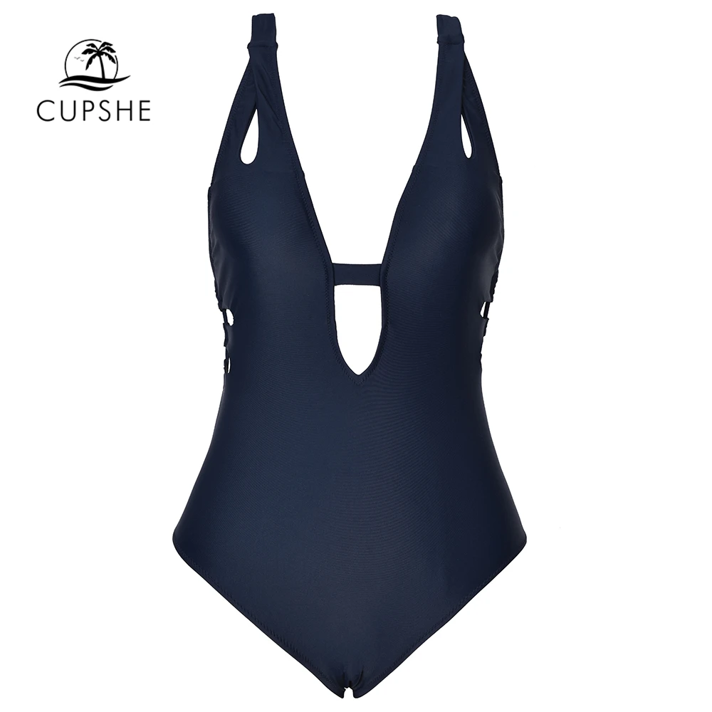 Женский сплошной купальник CUPSHE темно-синий сексуальный Монокини с глубоким