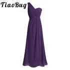TiaoBug Новое поступление на одно плечо темно-розовый темно-фиолетовый цвет красного вина Темно-синие длинные шифоновые плиссированные Разделение разрез, платье подружки невесты, длинное платье в пол