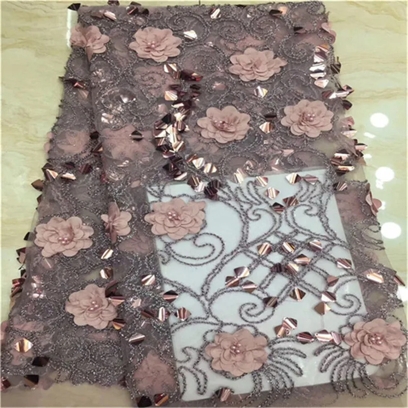 Новый стиль французская кружевная ткань 3D цветок большие пайетки бусины