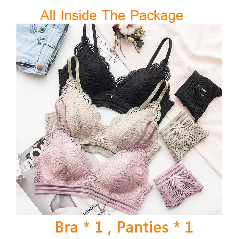 2018 Fashion Wireless Bra Set Push Up Lingerie Sets Soft Underwear Women Brand Sexy And Panty Lace Triangle Cup | Женская одежда