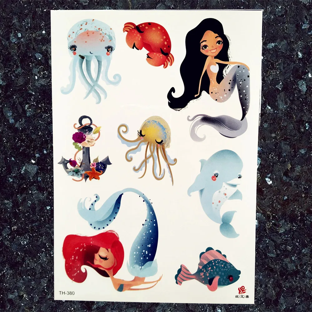 Флеш единорог мультфильм детские татуировки наклейки акварель Русалка Девушки