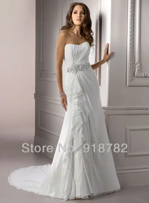 Free Shipping Cheap Sweetheart Beaded Ruffles Ruched A Line Chiffon Wedding gowns New 2013 Weddings | Свадьбы и торжества