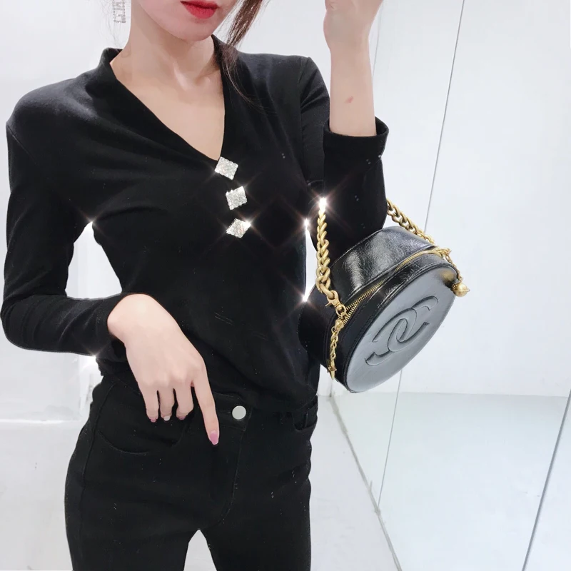 ALPHALMODA 2019 весенние женские тонкие роскошные футболки на пуговицах с длинным