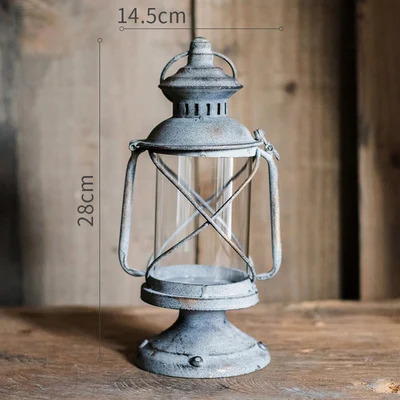 B attractive handmade antique metal glass candle holder lantern - Цвет: B