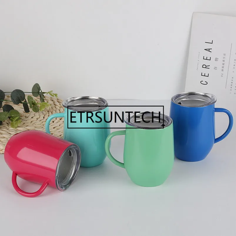 Preise 50 Stücke 12 Unze Doppel Wand Kaffee Becher Edelstahl Ei-förmigen Bier Tasse Doppel Isolierung Ei Tasse Mit Griff Thermo Wasser Becher