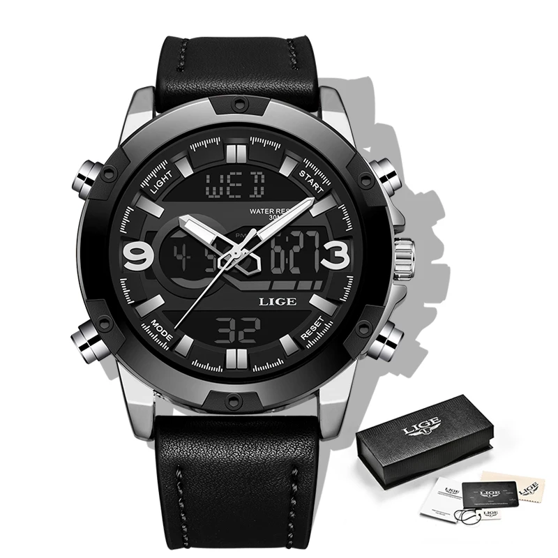 

LIGE New Fashion Men LED Sport Quartz Watch Men Multifunction Waterproof Date Luminous Wrist Watches Men Clock Relogio Masculino