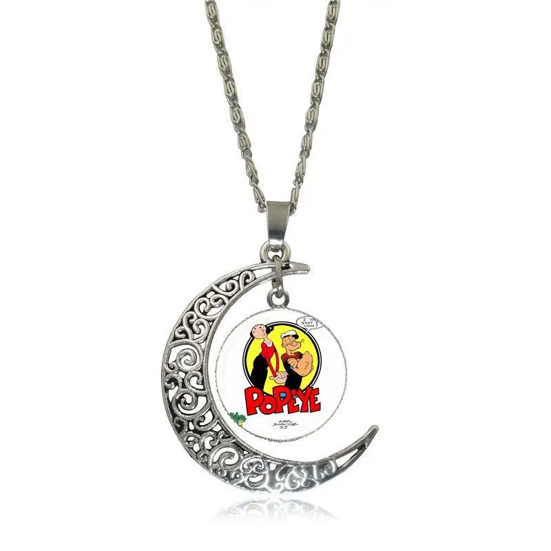 EJ Glaze For Men Women Party Gift Vintage Jewelry Silver Plated With Crescent Shaped Luminous Necklace Popeye | Украшения и