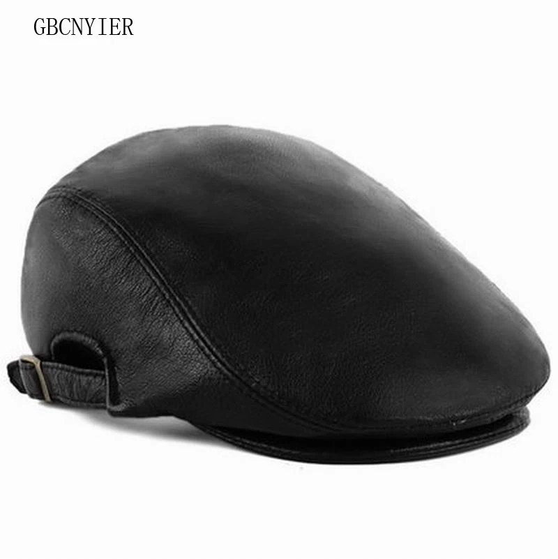 GBCNYIER Fashion Men Casual Spring Berets Outdoor Keep Warm Winter Leather Hat Old Man Real Beret Sheepskin | Аксессуары для