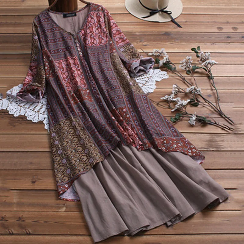 Женское хлопковое льняное Макси платье с длинным рукавом повседневное Boho кафтан