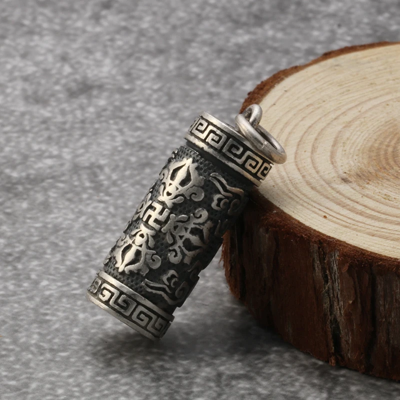 

Подвеска из стерлингового серебра 925 пробы в винтажном китайском стиле для мужчин и женщин Om Мани Падме Хум Цзинь ганчу кулон Kwu box серебряны...