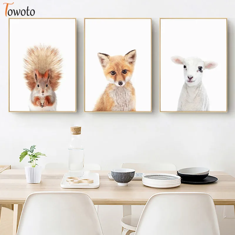 Детские енота Ослик ягненка белка плакаты и принты Ферма Картина с рисунком