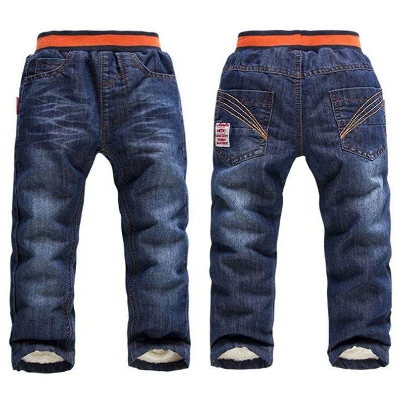 Детские джинсы для мальчиков плотные зимние теплые кашемировые детские штаны