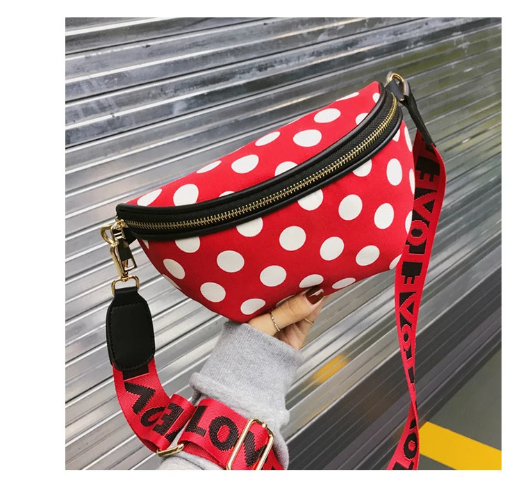 Лидер продаж двойной Применение сумка на поясном ремне Для женщин PU Fanny Pack, трендовые женские сумка с широким ремнем на плечо; милые туфли-лодочки в горошек сумка "Почтальон" на ремне сумка