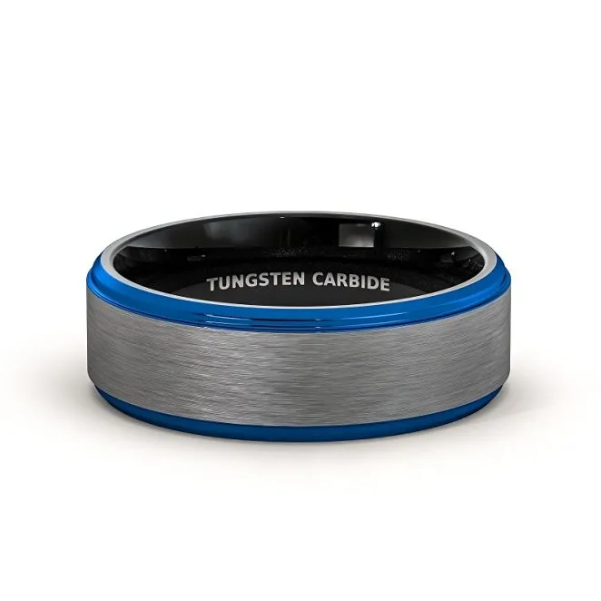 Мужское обручальное кольцо вольфрамовое с белой матовой поверхностью черной