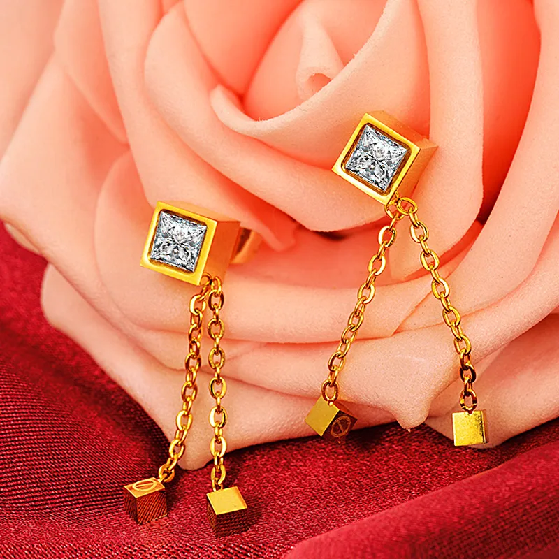 Шикарный Нержавеющая сталь Jewelry геометрический куб кости золото Цвет длинной