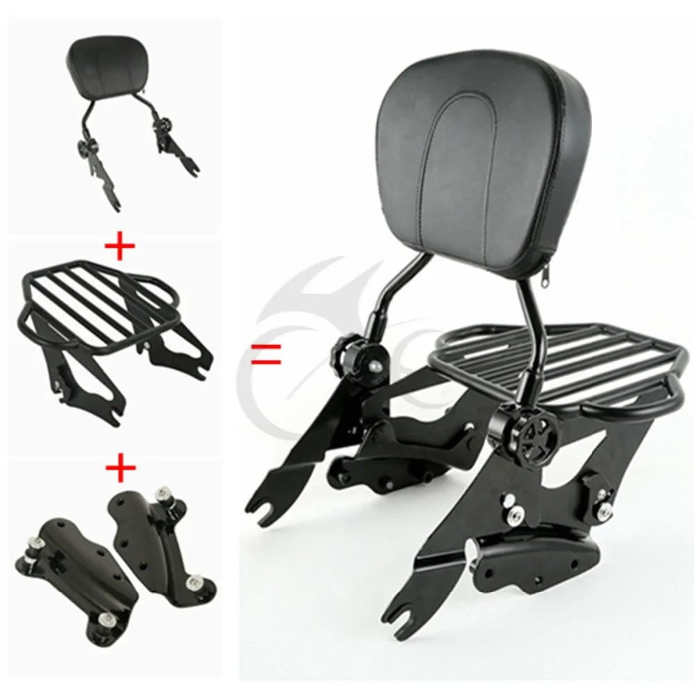 Motorcycle Sissy Bar+Backrest Pad Rack+4 Point Docking Kit For Harley Touring Road King Electra Glide Street Glide CVO 2009-2013