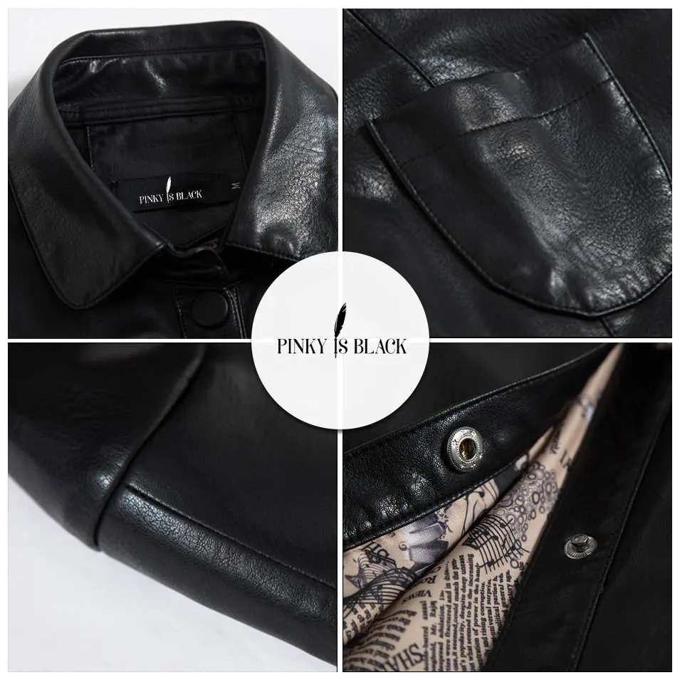 Pinky Is Black S-5XL X-long Leather Jacket Women 2019 Winter New Coat Female Fashion Solid Turn Down Collar Single Breasted