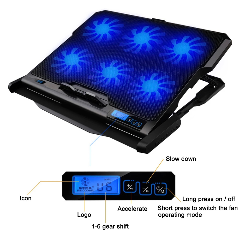 Notebook Cooler Laptop Cooling Pads Radiator 14/15.6-inch LCD Panel Mute Adjustment Wind Speed Temperature Rapid | Компьютеры и офис
