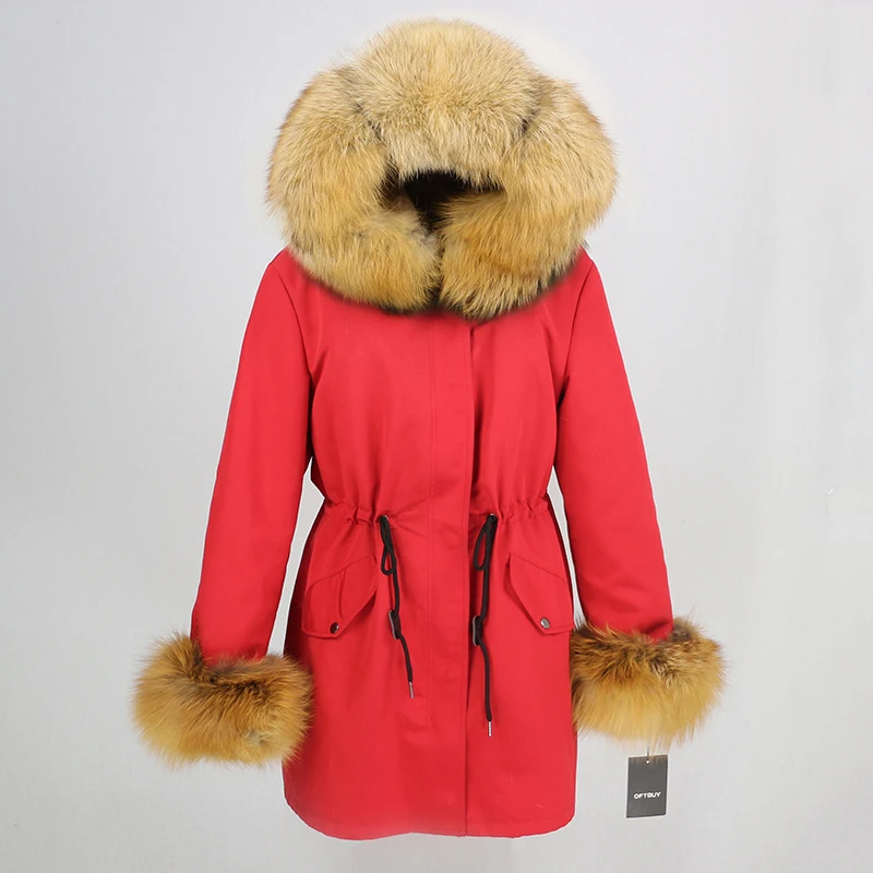 OFTBUY, длинная парка, натуральный Лисий мех, воротник, капюшон, манжеты, зимняя куртка, для женщин, натуральный мех, пальто, толстая, теплая, водонепроницаемая, верхняя одежда, съемная