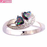 jrose engagement wedding wholesale jewelry heart cut rainbow white cz silver color ring size 6 7 8 9 10 11 12 13